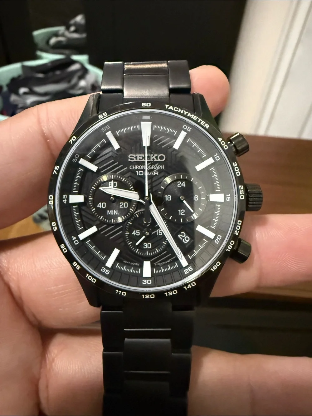 Seiko Black Stainless Steel Chronograph Watch